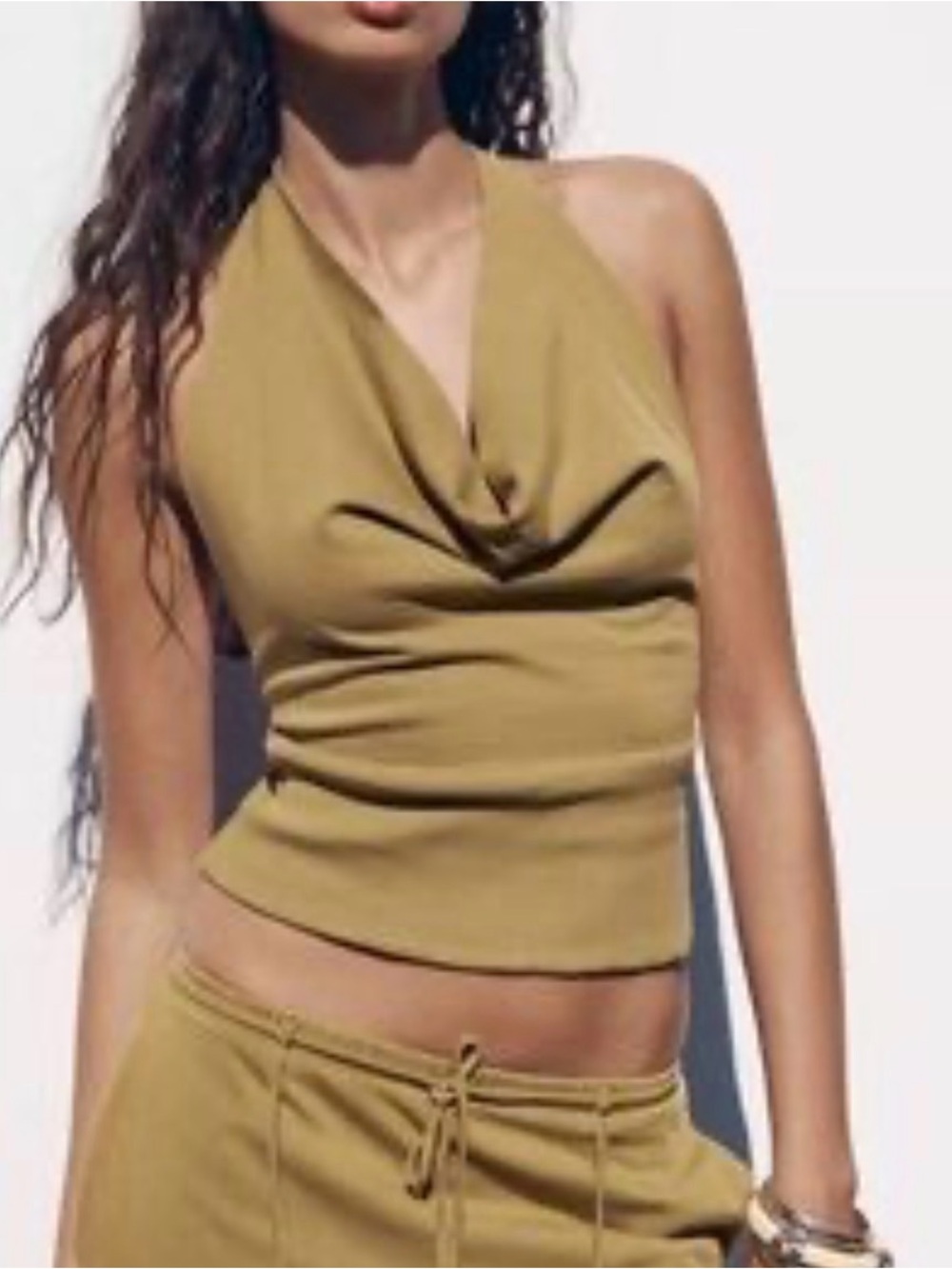Zara Olive Halter Cowl Neck Tank